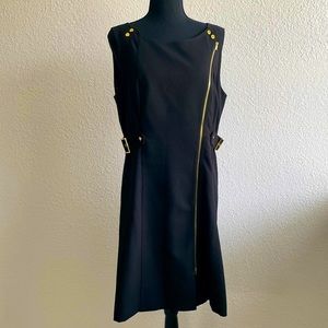 Calvin Klein Black Midi Dress with Gold Accents